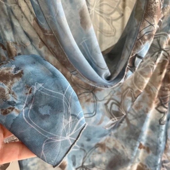 Petit Pois Draped Cowl Neck Doble Mesh Sheer Long Sleeve Blouse Boho Chic,Size S - Picture 5 of 11